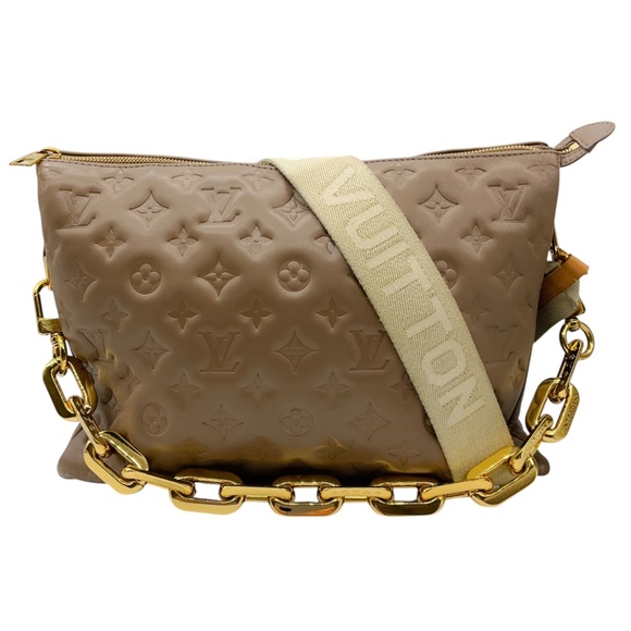 LOUIS VUITTON TAUPE MONOGRAM EMBOSSED LEATHER COUSSIN HANDBAG - Picture 1 of 16